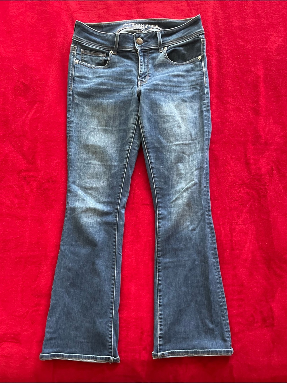 American Eagle Women's Mid Rise Super Stretch Regular Blue Denim Jeans Size: 8